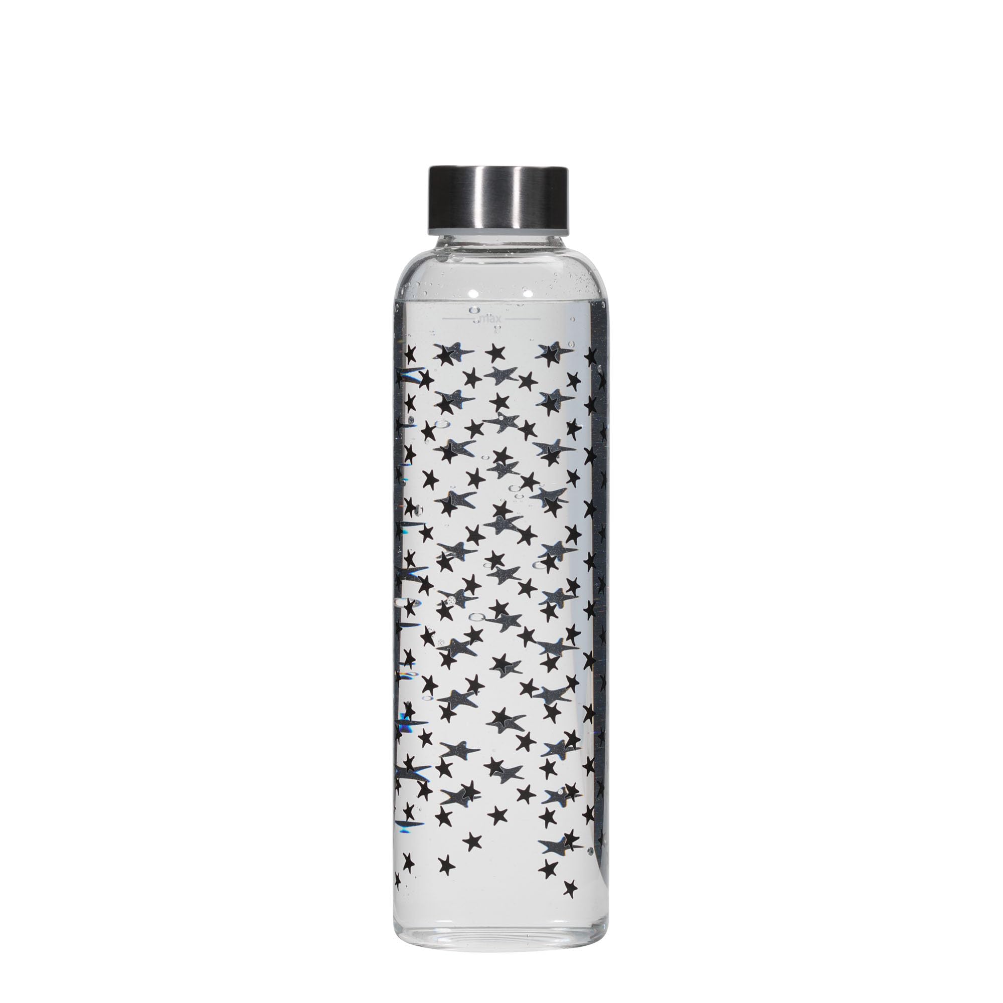 Set di 6 borracce Perseus da 500 ml con stelle nere in vetro trasparente con chiusura in metallo