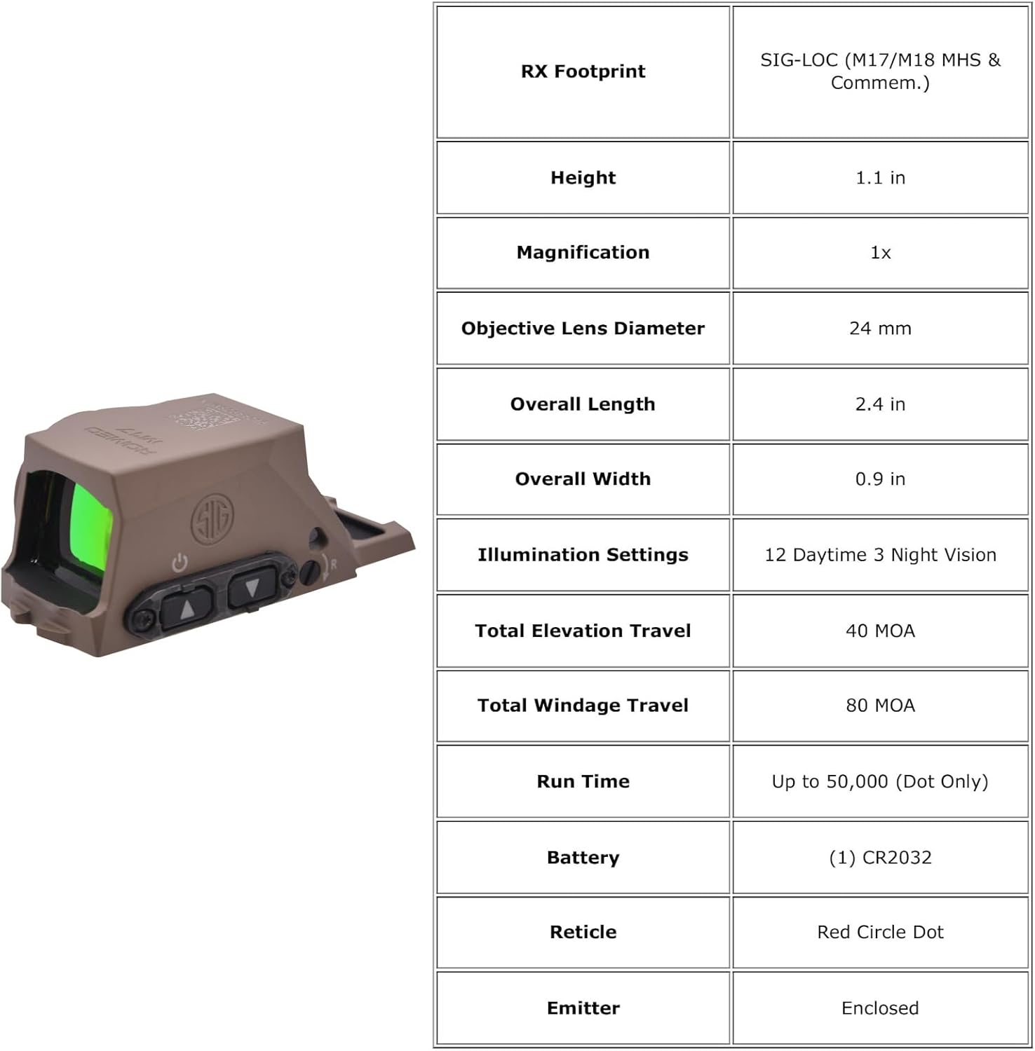 Sig Sauer ROMEO-M17 1x24mm Reflex Red Dot Sight - 15 Brightness Settings, 50,000 Hours Runtime, Magnetic Activation, Motion Activated Illumination
