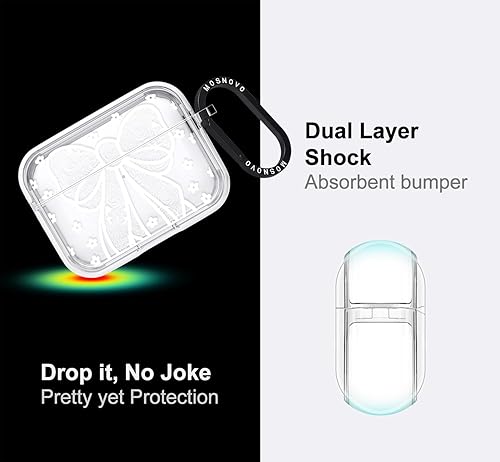 Miniatura 84 de MOSNOVO Funda protectora transparente para AirPods Pro 3, con anillo de metal duro de lujo de doble capa a prueba de golpes, diseñado para AirPods