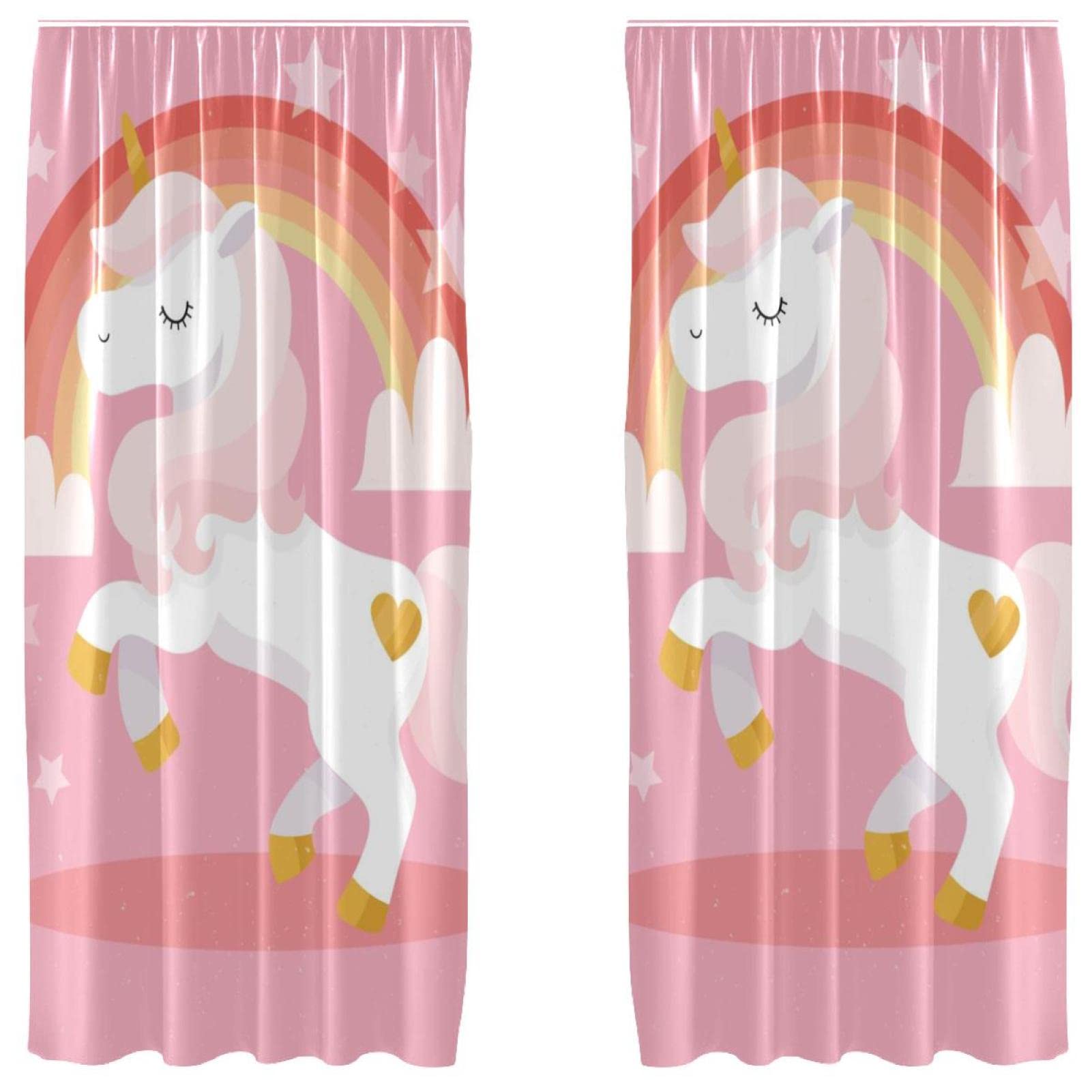Rideaux occultants licorne rose contre la lumière du jour | Set de 2 panneaux 139x213 cm