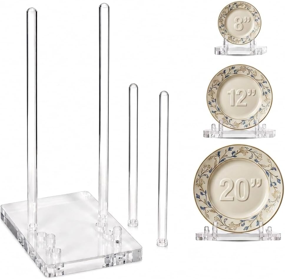 Large Plate Stands for Display 6–20 In, Adjustable Acrylic Holders