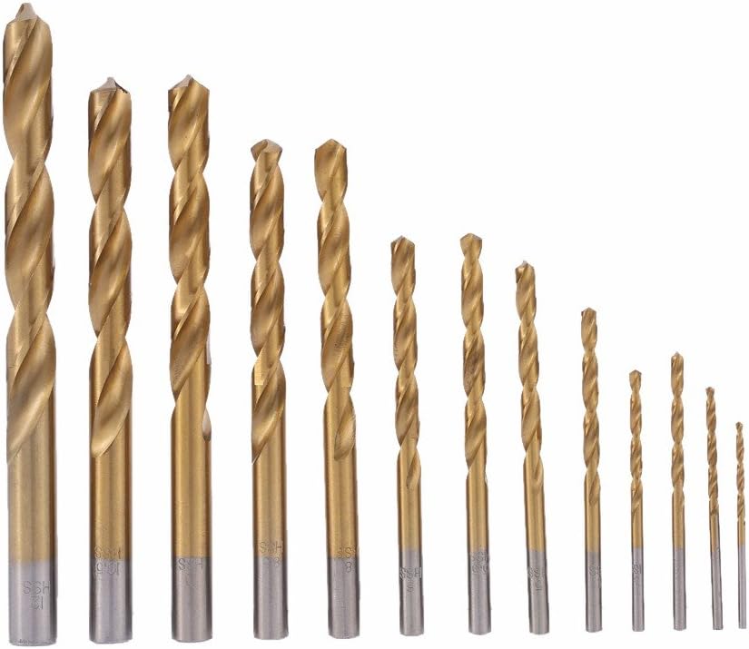 Twist Drill Bit Kit KangTeer 13pcs 2-12mm High-Speed Steel Titanium Plated Drill Bits HSS Woodworking Wood Plastic Aluminium Drilling Tool