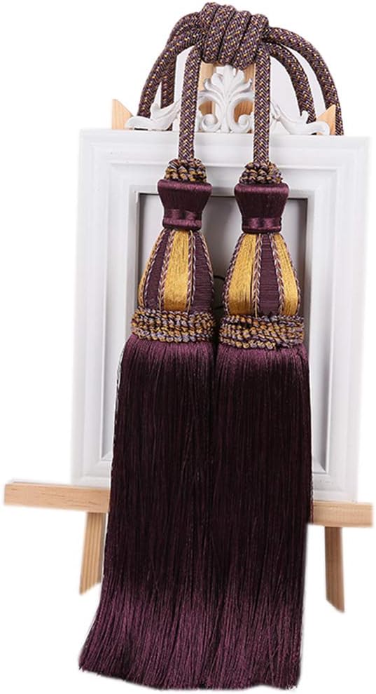 Set of 2 High-Grade Double Balls Curtain Buckle Bandage Beaded Tassels Curtain Tiebacks (Light Coffee)