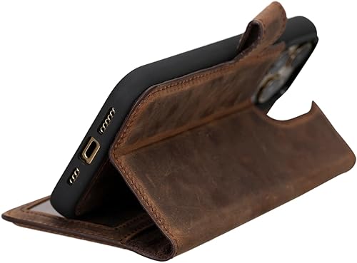 Miniatura 4 de Soil - Funda de piel tipo cartera compatible con iPhone 15 Pro Max, funda de cuero de grano completo, funda desmontable con ranuras para tarjetas,