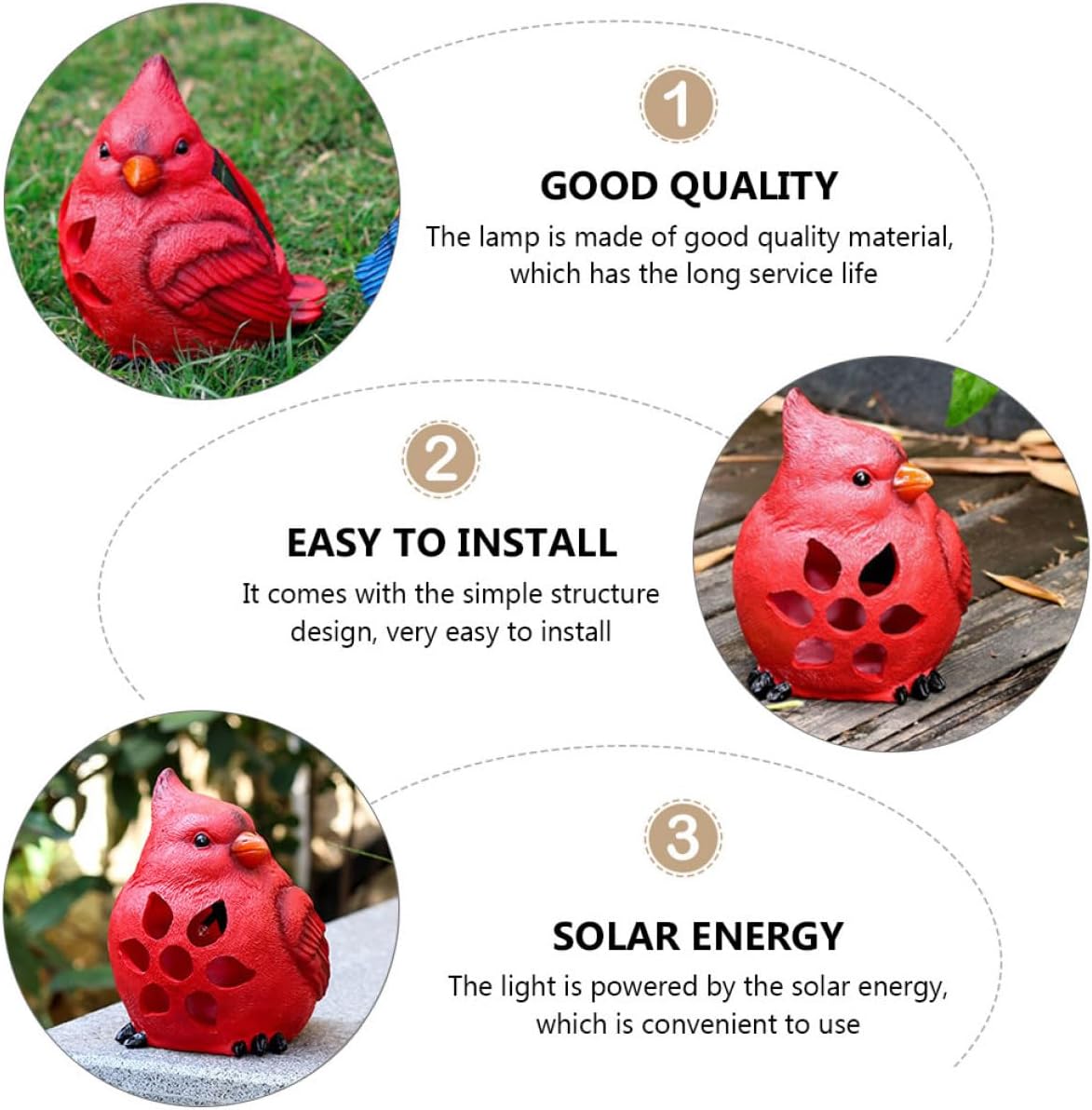 Outanaya Solar Bird Garden Light Outdoor Lawn Solar Lamp Waterproof Red Bird Figurine Landscape Lighting Decor for Patio Yard