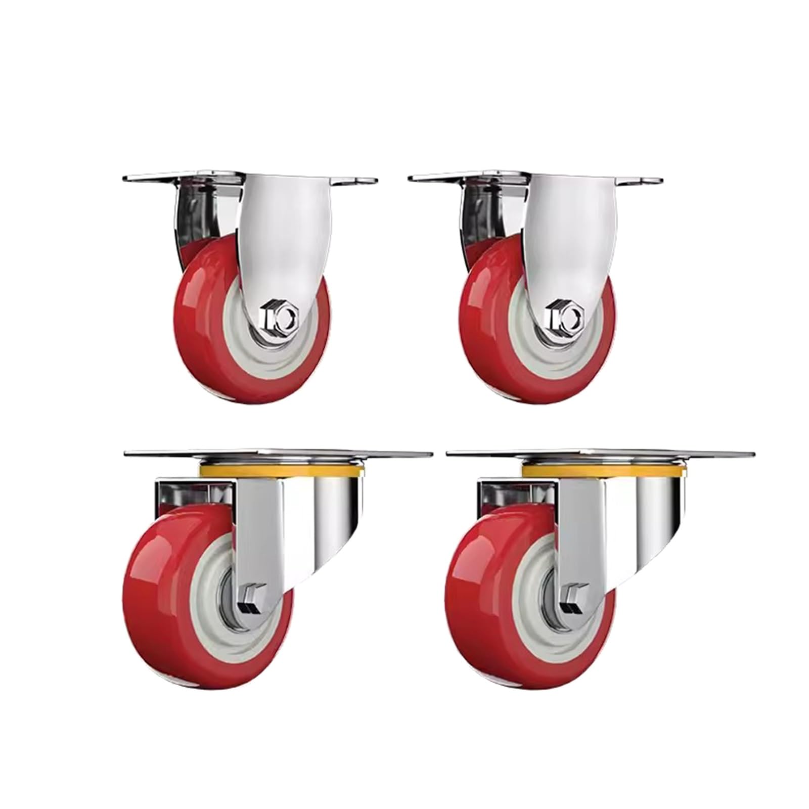 3" 4" 5" Lenkrollen, 4er-Set Schwerlastrollen (2 Lenkrollen + 2 Bockrollen), Industrierollen mit Platte für Plattformwagen, Wagen, Werkbänke(7.5cm/3in)