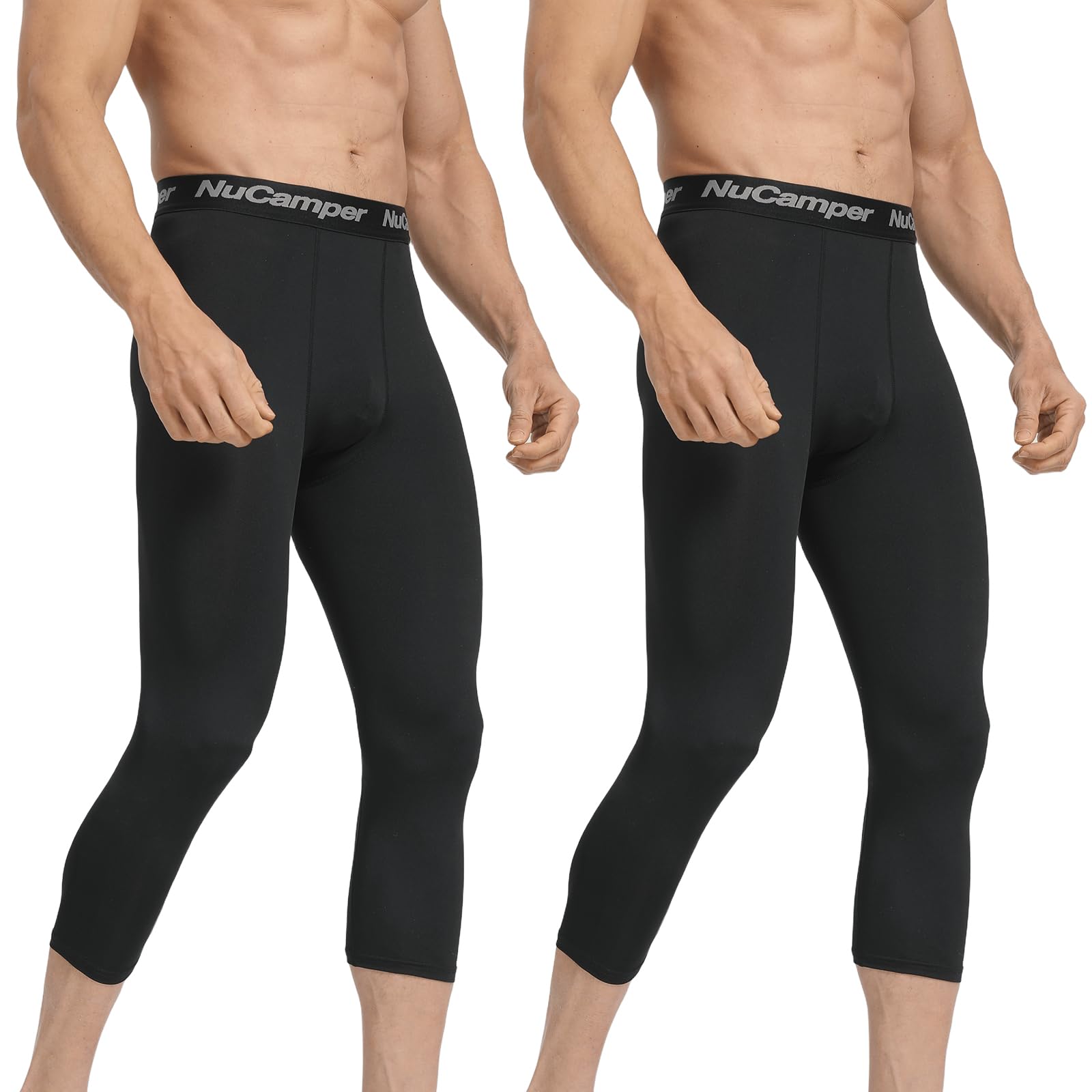 NuCamper Spodnie Kompresyjne Męskie 3/4 Legginsy Męskie, Sportowe Koszykówka Legginsy Do Biegania, Oddychające Bazowa Spodnie Treningowe, Szybkoschnące Spodnie Fitness, dopasowane legginsy w pasie