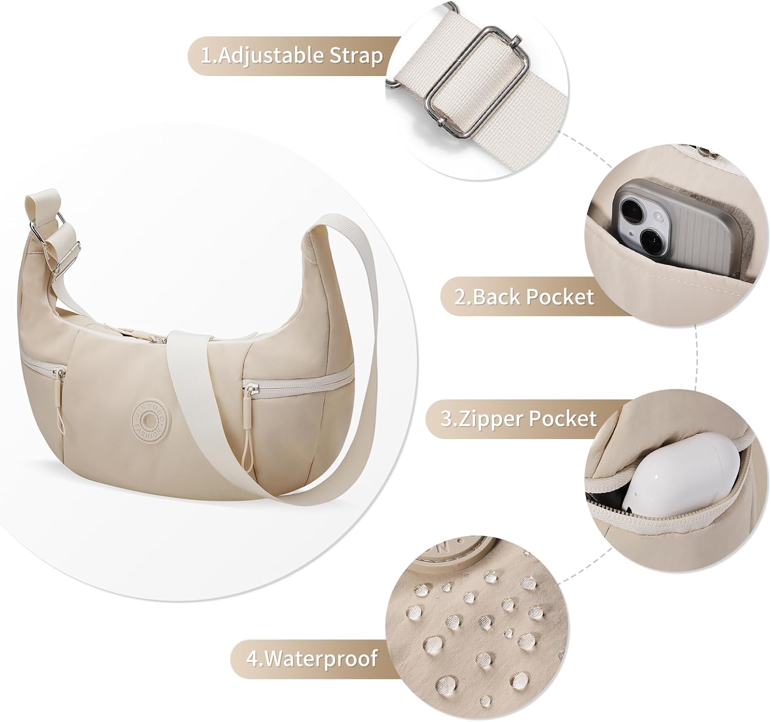 Women's Shoulder Bag Water Resistant Nylon Crossbody Purse with Multiple Pockets Casual Hobo Bag for Travel Outdoors - Image 4