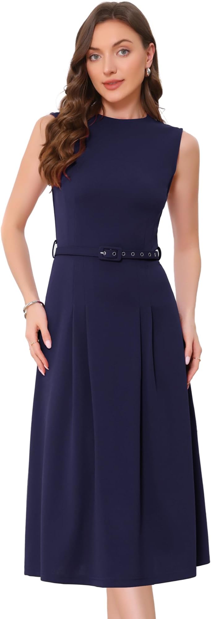 Work Dress for Women's Sleeveless Crew Neck High Waist A-Line Office Dresses
