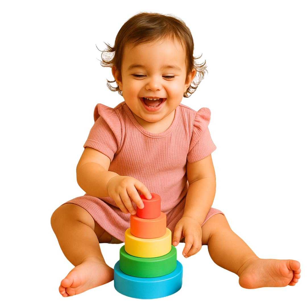 Brainytots Kids Wooden Nesting Bowls Set | 5 Pieces, Teaches Sizes and Colors| Montessori Inspired Educational Toy | Improves Fine and Gross