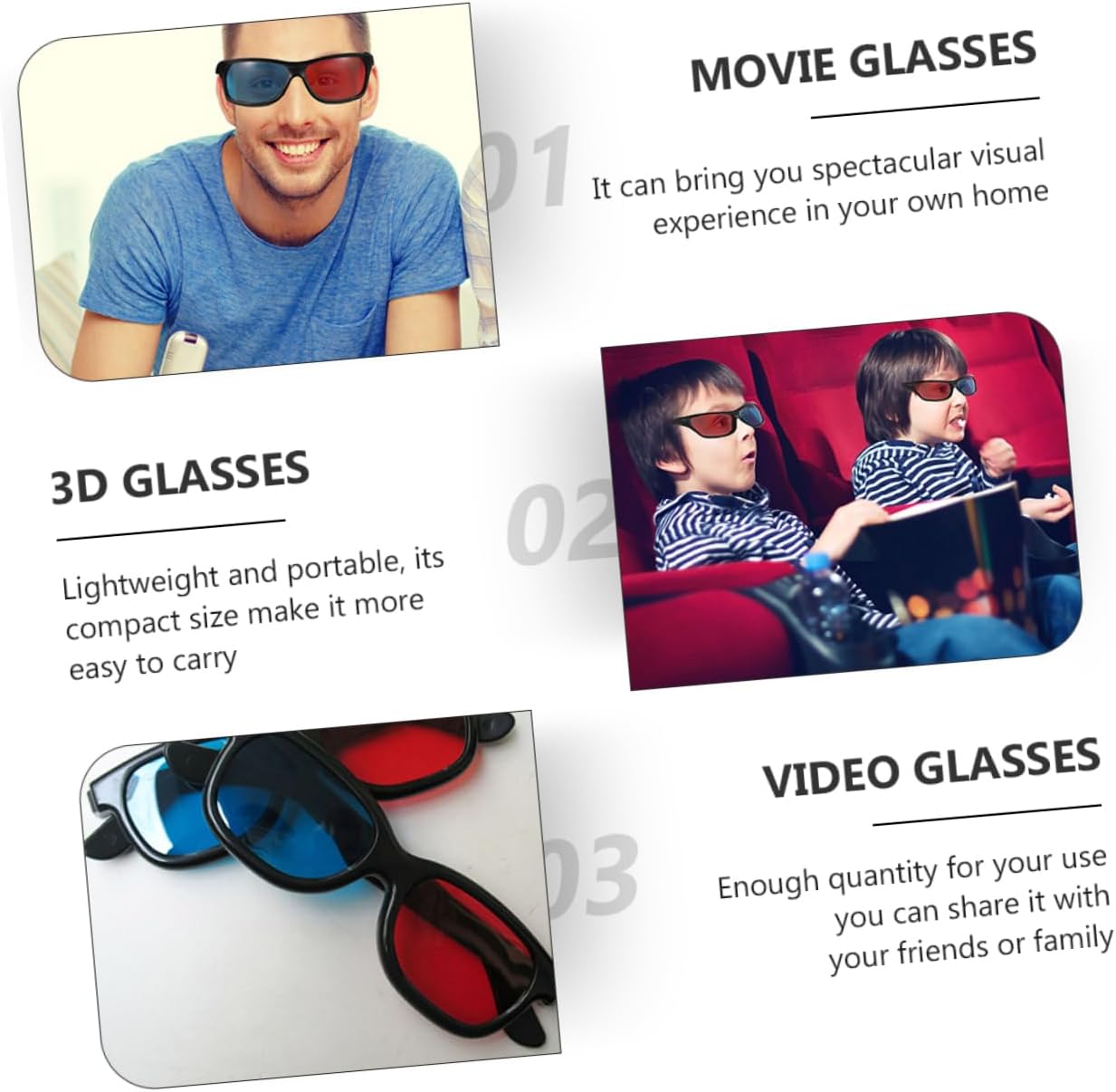 OSALADI 20pcs Red-Blue 3D Glasses for Anaglyph Movies Game Viewing and Home Theater – Dimensional Video Glasses Comfortable Fit
