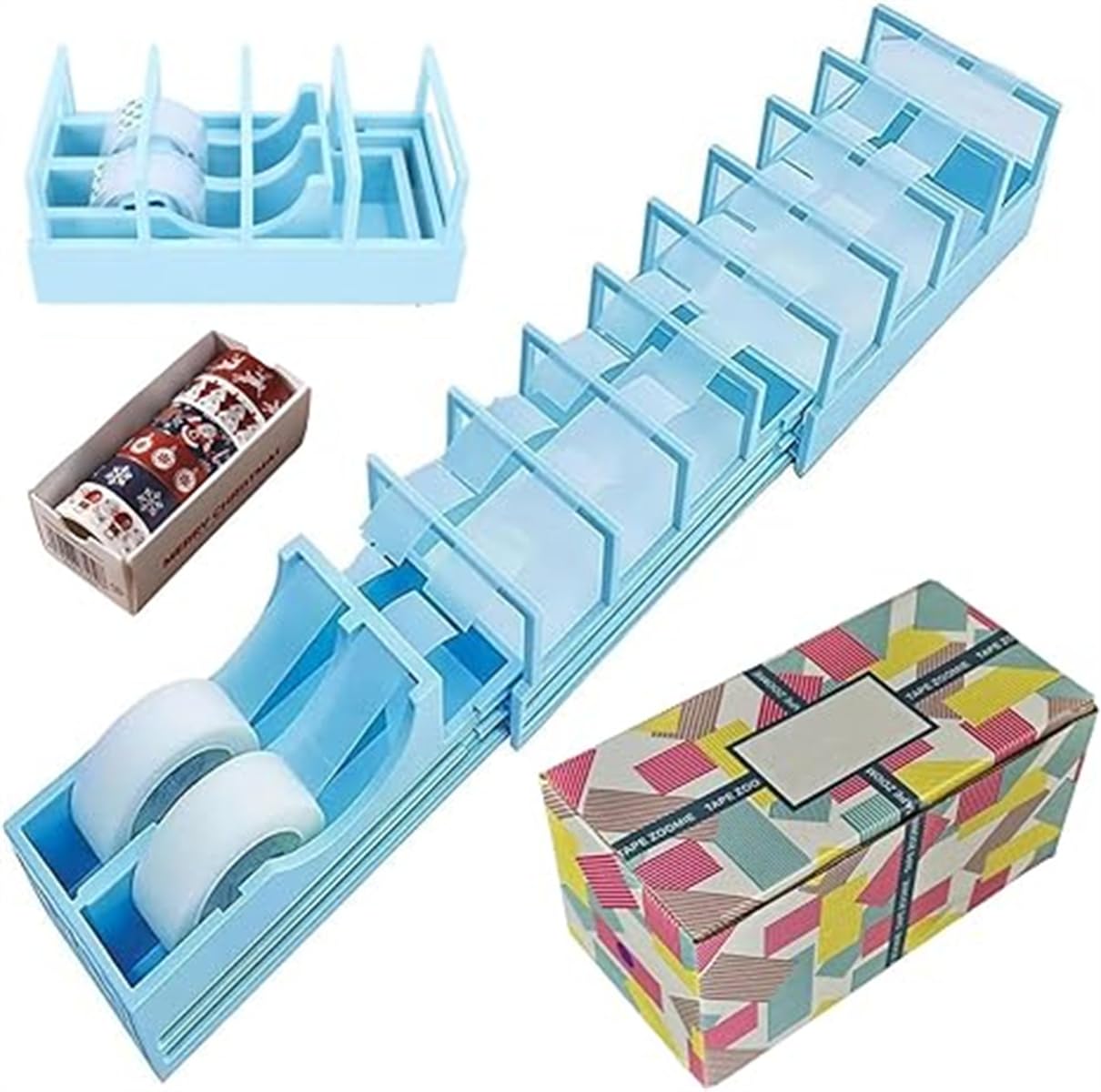 18 Strip Tape Dispenser – Portable Foldable Double Roll Tapes Dispensers, Blade-Free, 18 Tape Strips, Fast Tape Dispenser for Crafts & Gift Wrapping (Blue)