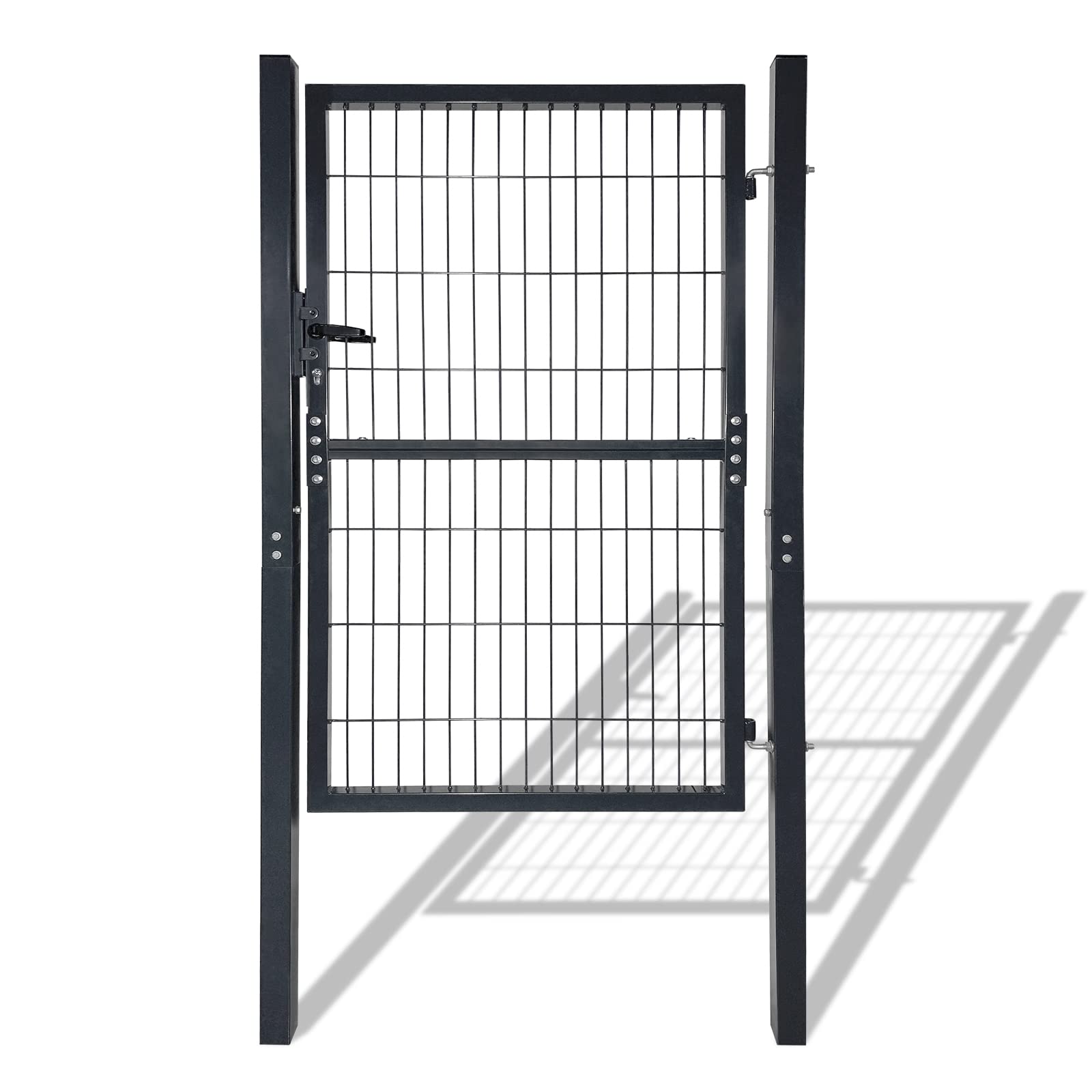 UISEBRT Puerta de jardín de acero galvanizado, antracita, puerta de jardín, con postes y cerradura, puerta de jardín, puerta (150 * 100 cm)