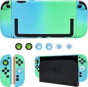 DLseego Protective Hard Case for Nintendo Switch 2 2025, PC Grip Cover for Joy Con, Detachable JoyCon Controller Protectors Shockproof & Scratch-Resistant Console Shell, 6 Thumb Grips - Blue Green