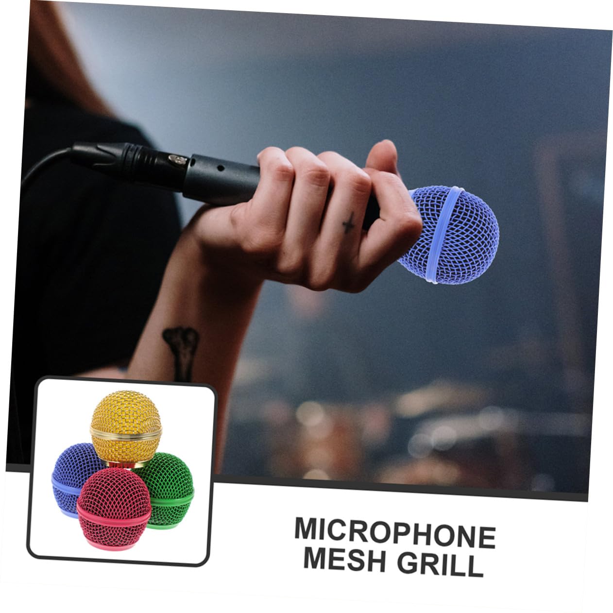 FRCOLOR Rejillas de Malla Metálicas para Micrófono Profesional, 8 Unidades (2 Doradas, 2 Fucsias, 2 Verdes, 2 Azules), Accesorios para Cabezal Inalámbrico, Piezas de Repuesto