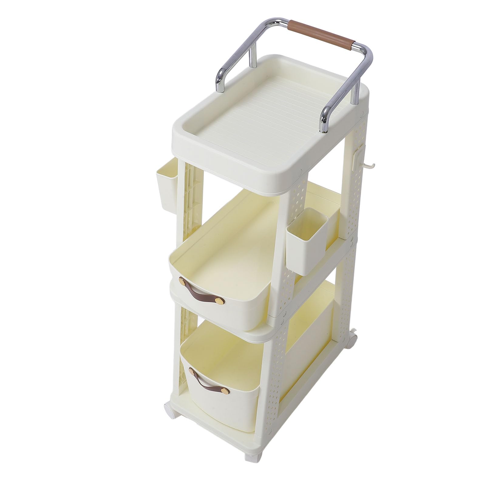 Wózek na Kółkach z Kółkami PP ABS Mobilny Wózek do Przechowywania 26 X 44 X 87 Cm Głębokie Pojemniki 4 Obrotowe Kółka Organizator Oszczędzający Miejsce do Kuchni Biuro Pralnia Sypialnia