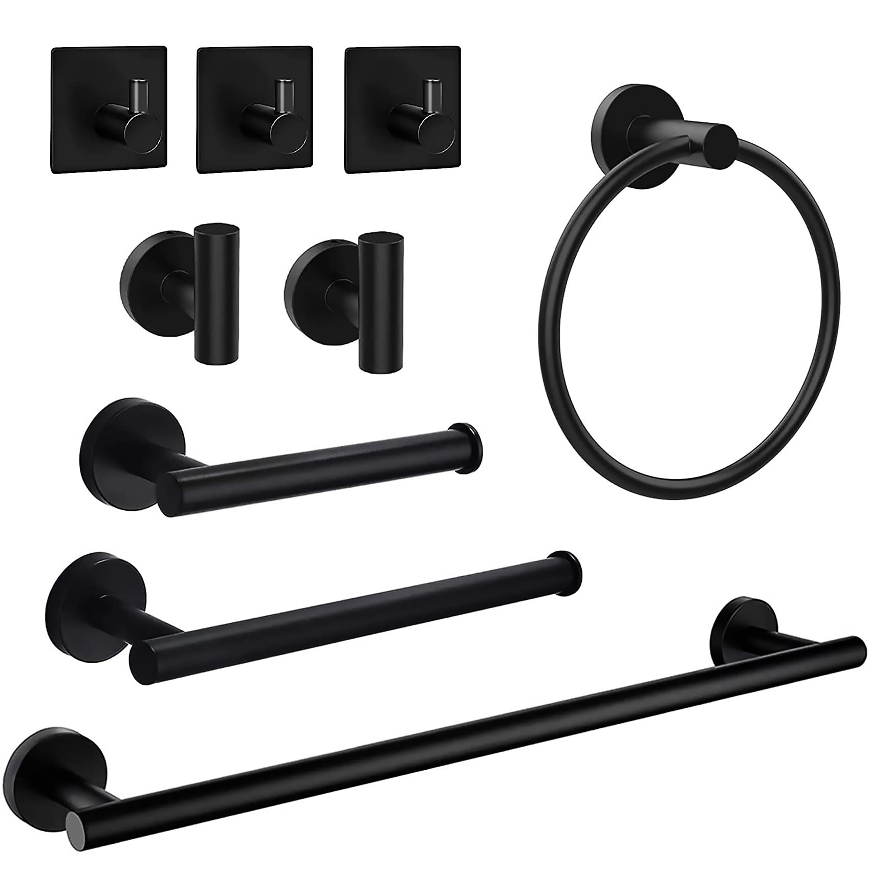 9-Piece Matte Black Bathroom Hardware Accessories Set, Bath Towel Bar Set, Towel Racks for Bathroom Wall