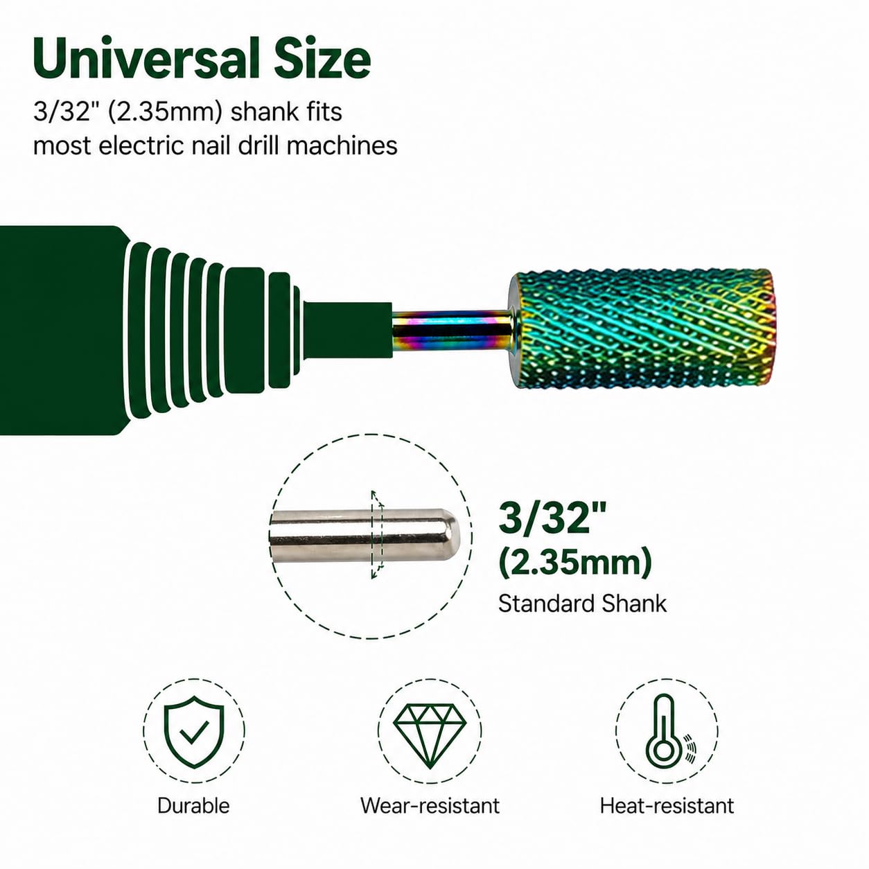 Nail Drill Bits Set for Acrylic Nails 3/32 Universal Ceramic Tungsten Carbide Diamond Nail Bits for Gel Polish Removing Cuticle Professional Nail Art Accessories for Efile Drill Machine (S10-A)
