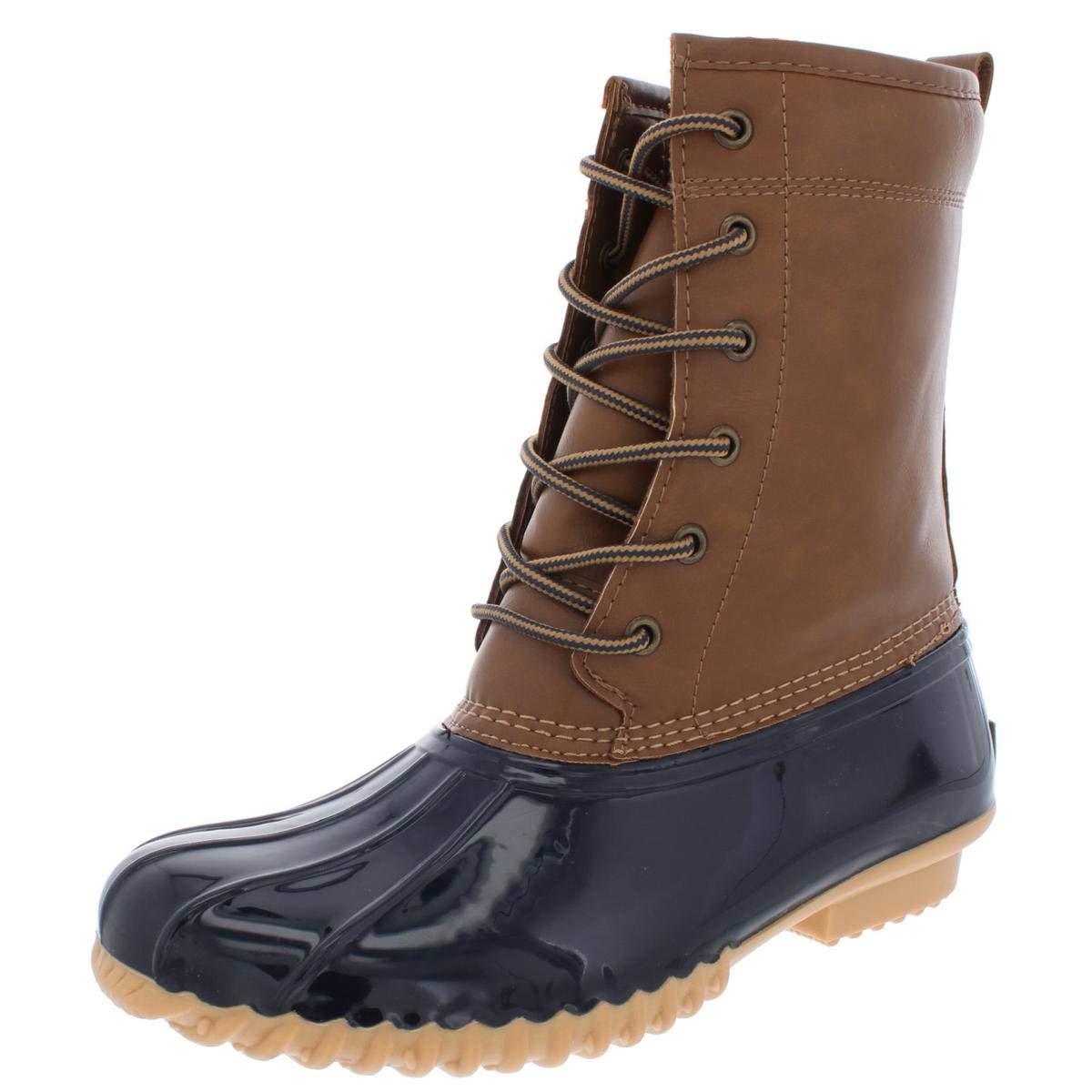 sportoWomens Beige Waterproof Cushioned Ariel Round Toe Block Heel Lace-Up Duck Boots 6.5