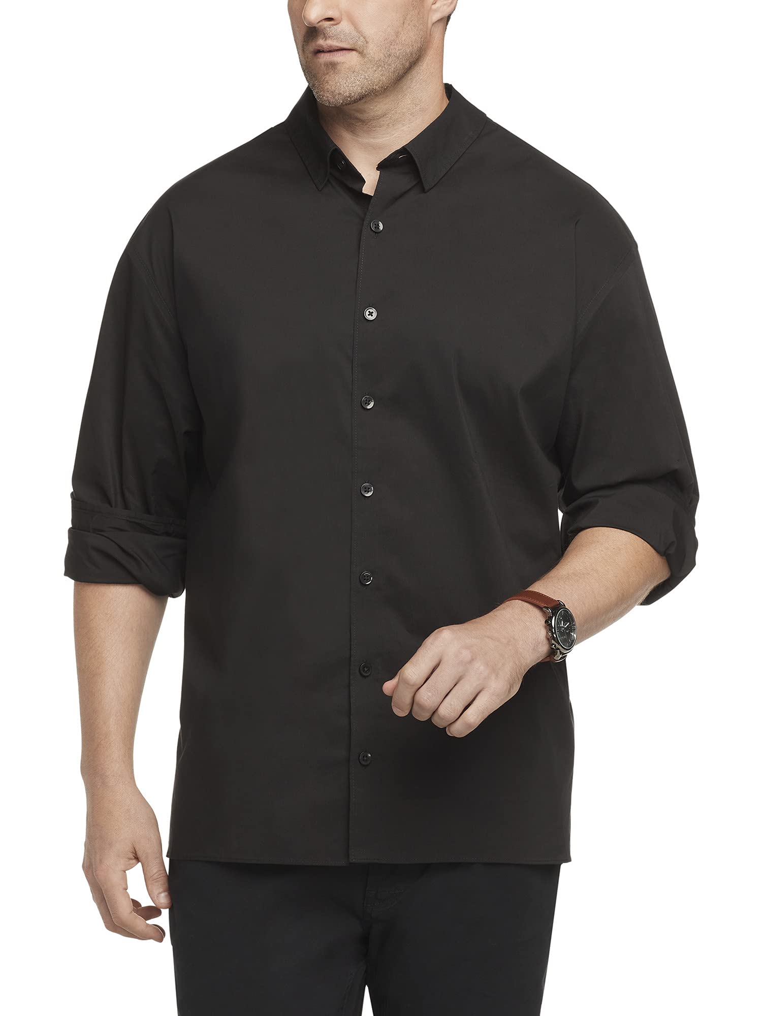 Van HeusenMens Big and Tall Stain Shield Never Tuck Stretch Solid Button Down Shirt