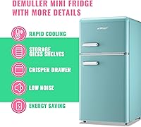 Vista 5 de Retro 3.5 Cubic Feet Refrigerator with Top Freezer Two Doors & Two Handles Fridge with 7 Temperature Settings Spacous Capacity & Ideal Size Blue
