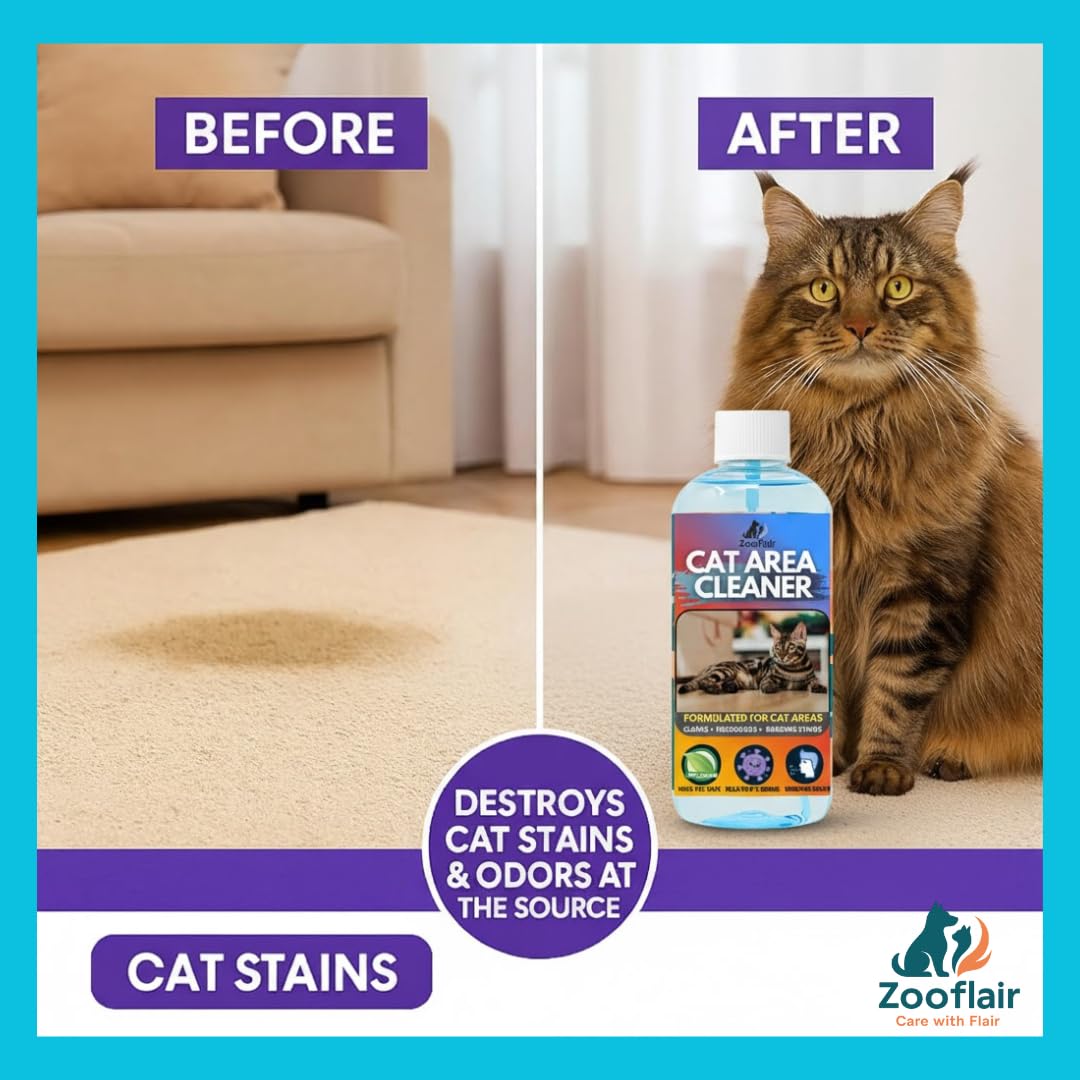 Zooflair Cat Area Cleaner, Pet Safe Formula, Deodorizer and Stain Remover, 100% Natural, Kills 99.9% Germs (500 ML) 1