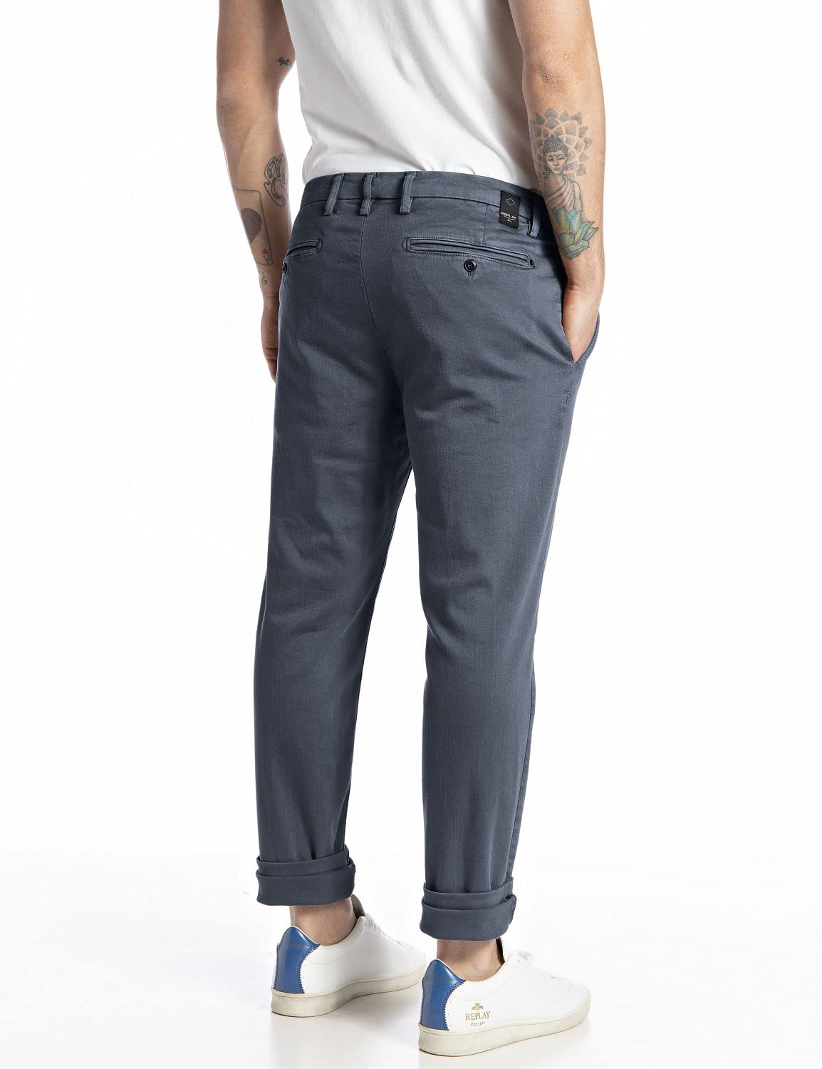 Replay Herren Chino Hose Zeumar Slim-Fit Hyperflex X-Lite mit Stretch, Blue Delavè 783 (Blau), 27W/32L – Ansicht 2