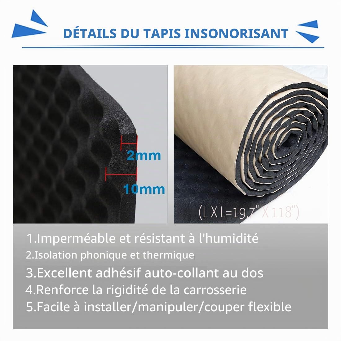 sourcing map Isolant Acoustique résistant à la Chaleur Voiture Amortisseur Mousse 300x50cm