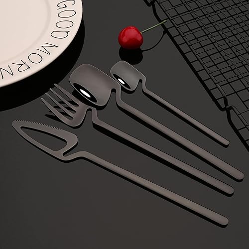 Miniatura 2 de JASHII Juego de cubiertos para 6, juego de cubiertos de acero inoxidable 304 de 24 piezas, cuchillos, cucharas y tenedores, juego de cubiertos