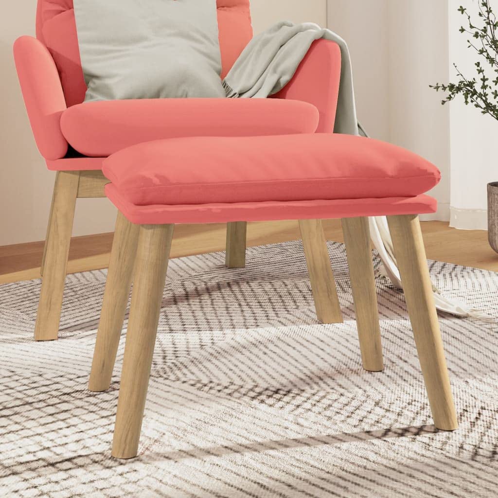 Repose-pieds en velours rose 45 cm avec pieds en bois pour salon