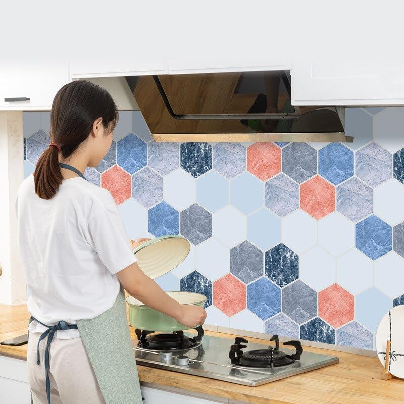 Image of Kitchen Wall Sticker, Waterproof & Oil-Proof Peel and Stick Wallpaper, Modern Hexagonal Backsplash Decor for Home, Cafe, Hotel & Living Room Walls (60 x 200 cm)