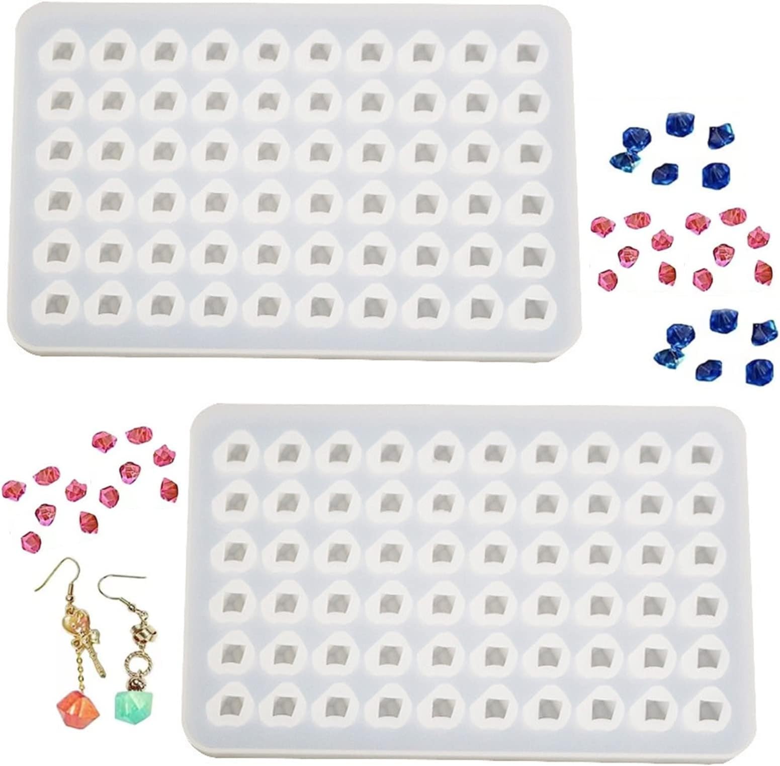 2 Pcs Mold Resin Craft Makes 60 Crystals,Crystal Gem Resin Silicone Mold, Mini 3D Diamond Epoxy Casting Mold for Resin Candles Soap Ice Cube Jewelry
