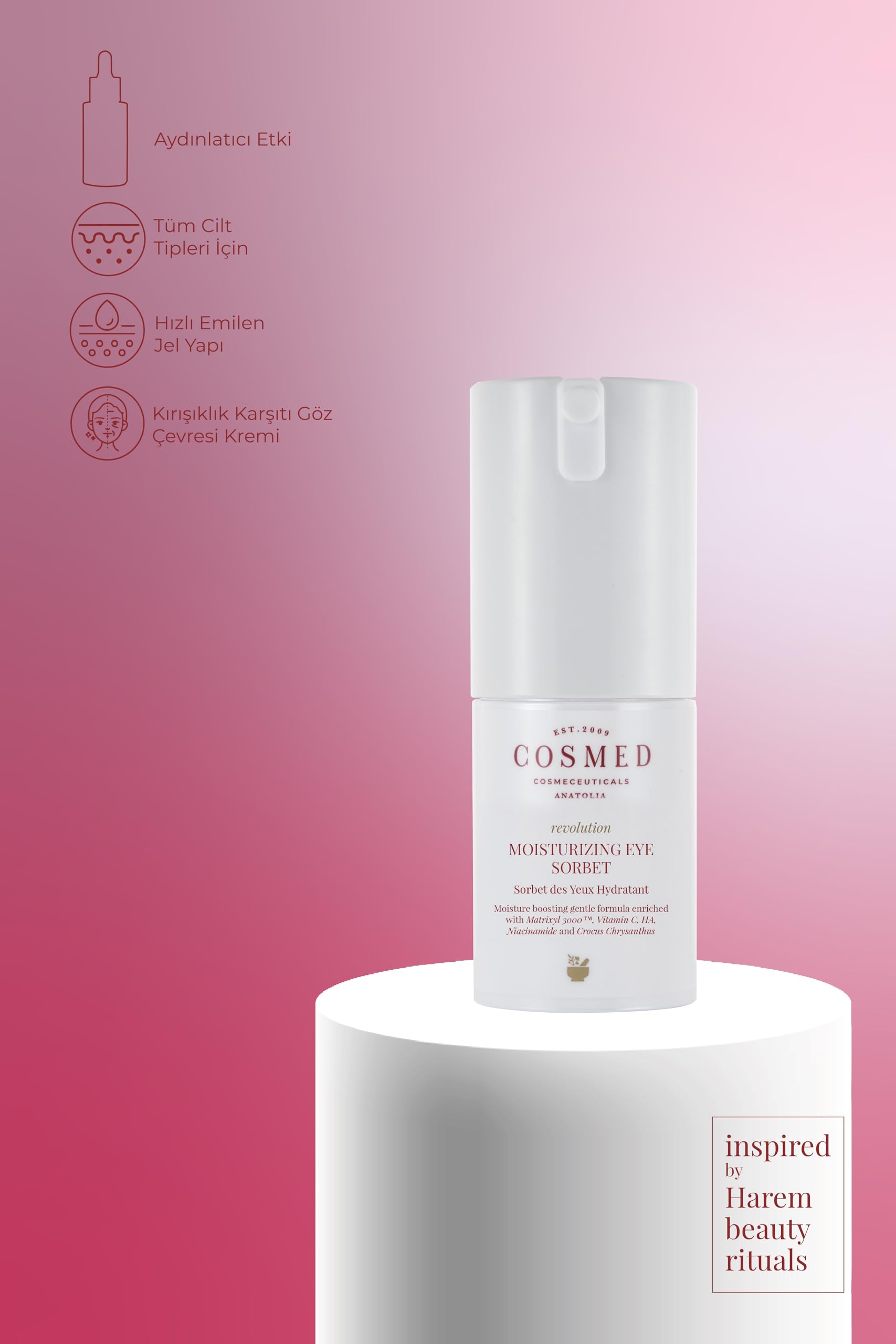 Cosmed C Vitamini İçeren Aydınlatıcı Etkili Su Bazlı Göz Çevresi Bakım Kremi - İlk kırışıklıklar 15 ml