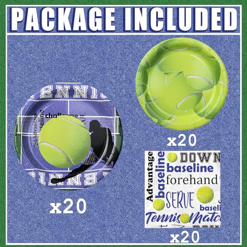 Conjunto de decorações de festa de tênis - 20 pacotes de pratos e guardanapos de festa de tênis - su
