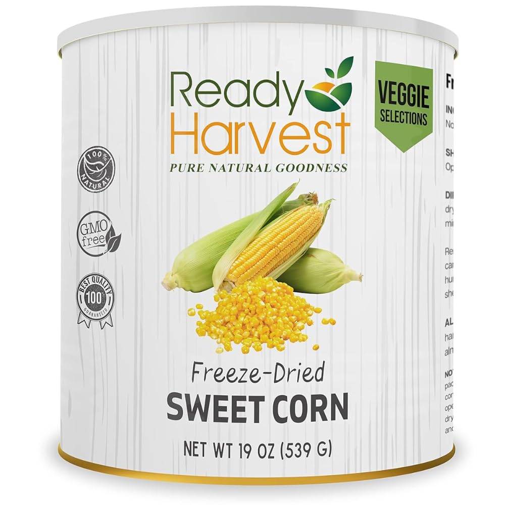 Ready Harvest Freeze-Dried Sweet Corn Canned | Freeze-Dried Vegetable | Emergency Survival Food Camping | Bug Out Bag #10 Can 25-Year Shelf Life 19oz