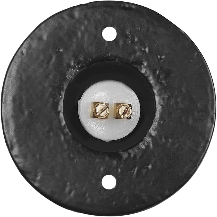 A29 Black Powder Coated Cast Iron Doorbell Button – 2 5/9" Diameter with Recess Mounting, Antique Round Design, Wired for Two-Wire Chimes, Weather Resistant, Vintage Style, Easy DIY Installation
