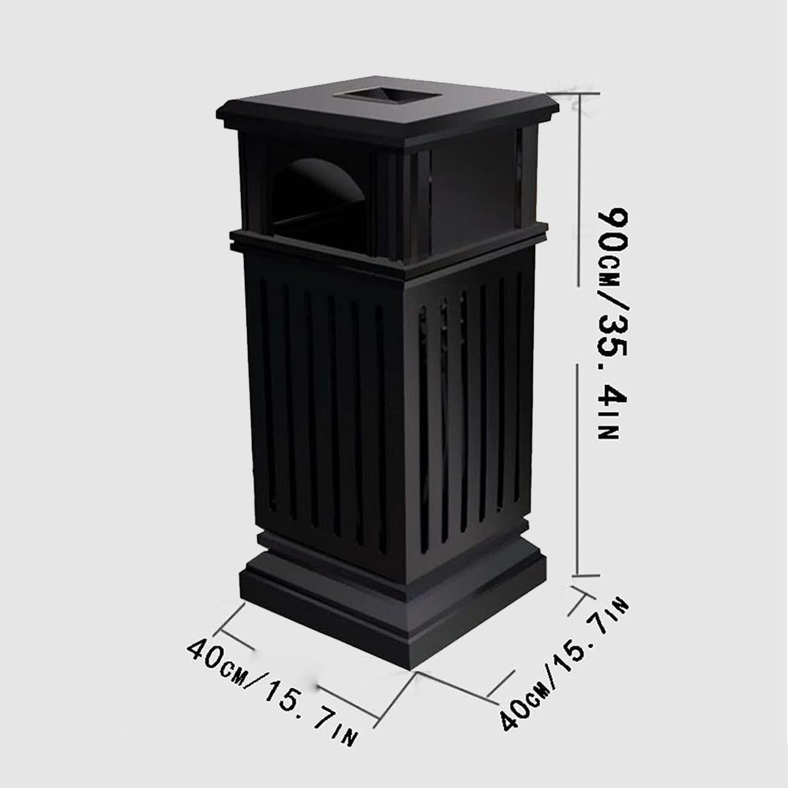 Papelera Antigua de Metal Negro con Base Reforzada, Cubo de Basura Exterior de Gran Capacidad, fácil de Limpiar.