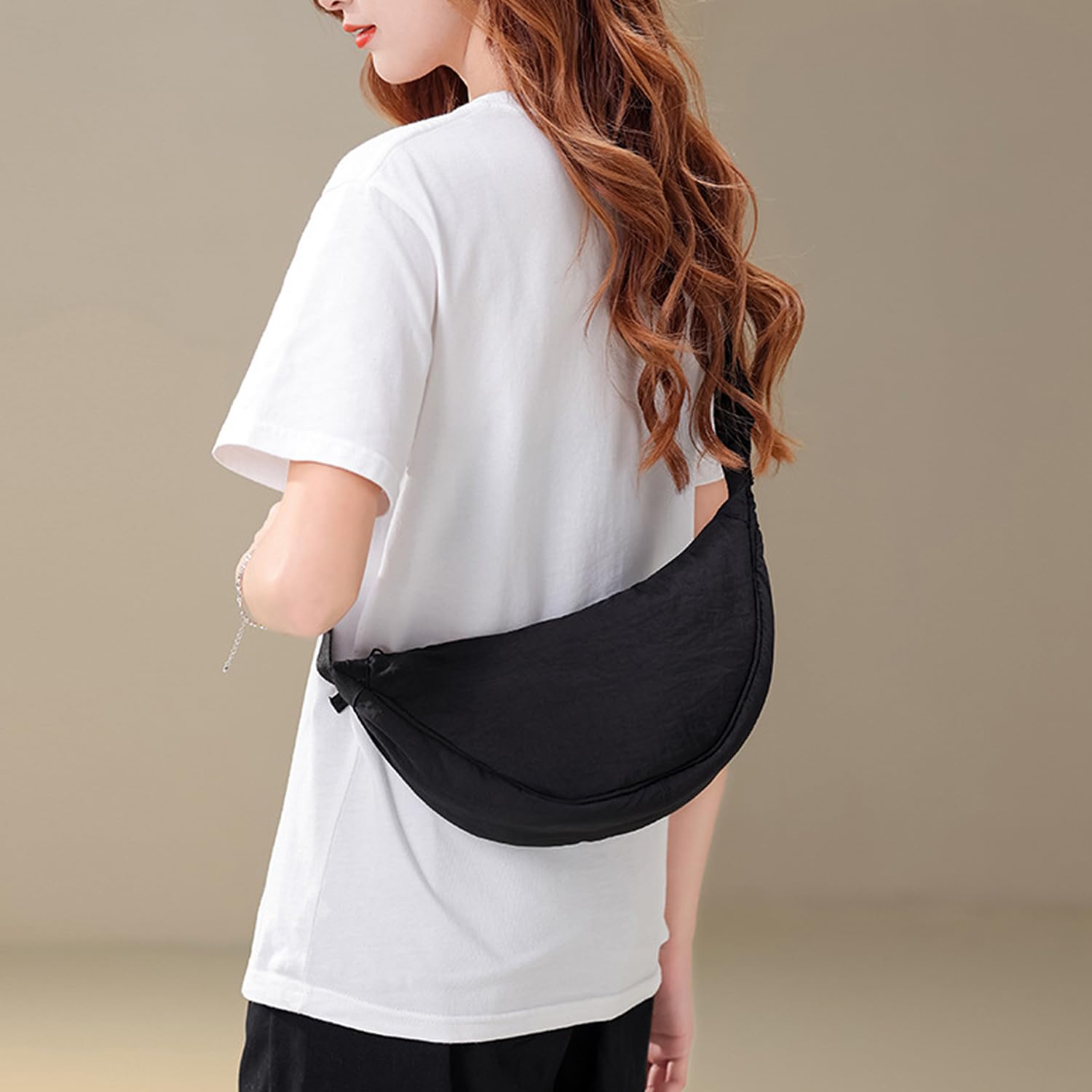 ANYWN Torba na ramię damska z półksiężycem, Hobo Casual Crossbody, jednokolorowa, przenośna, półksiężyc, torba na ramię z regulowanym paskiem na ramię
