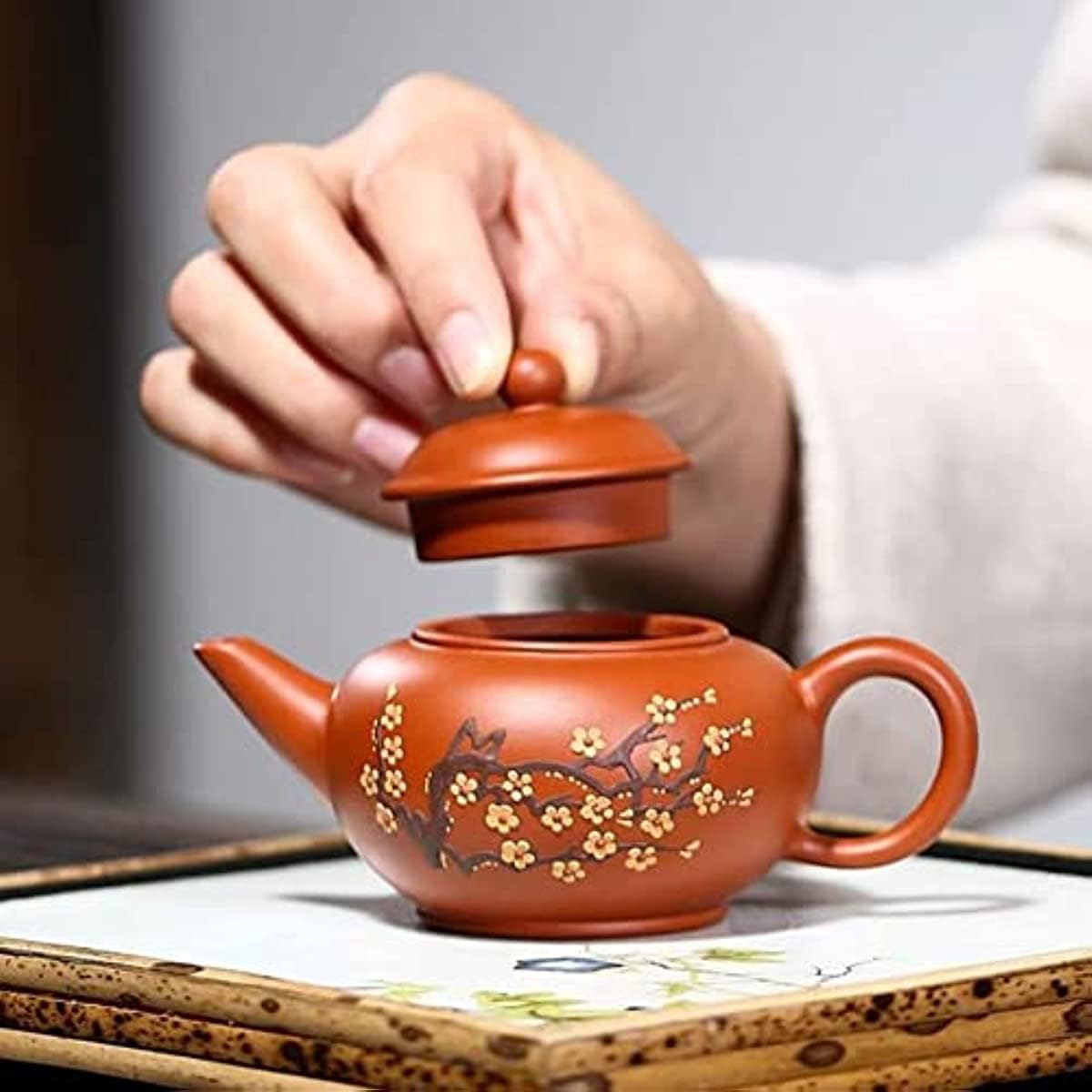 Set di Tazze e teiere Cinesi, teiere Viola da 150 ml, teiera con Fiori di Prugna, bollitore per Viaggi, casa, attività all'aperto e Ufficio