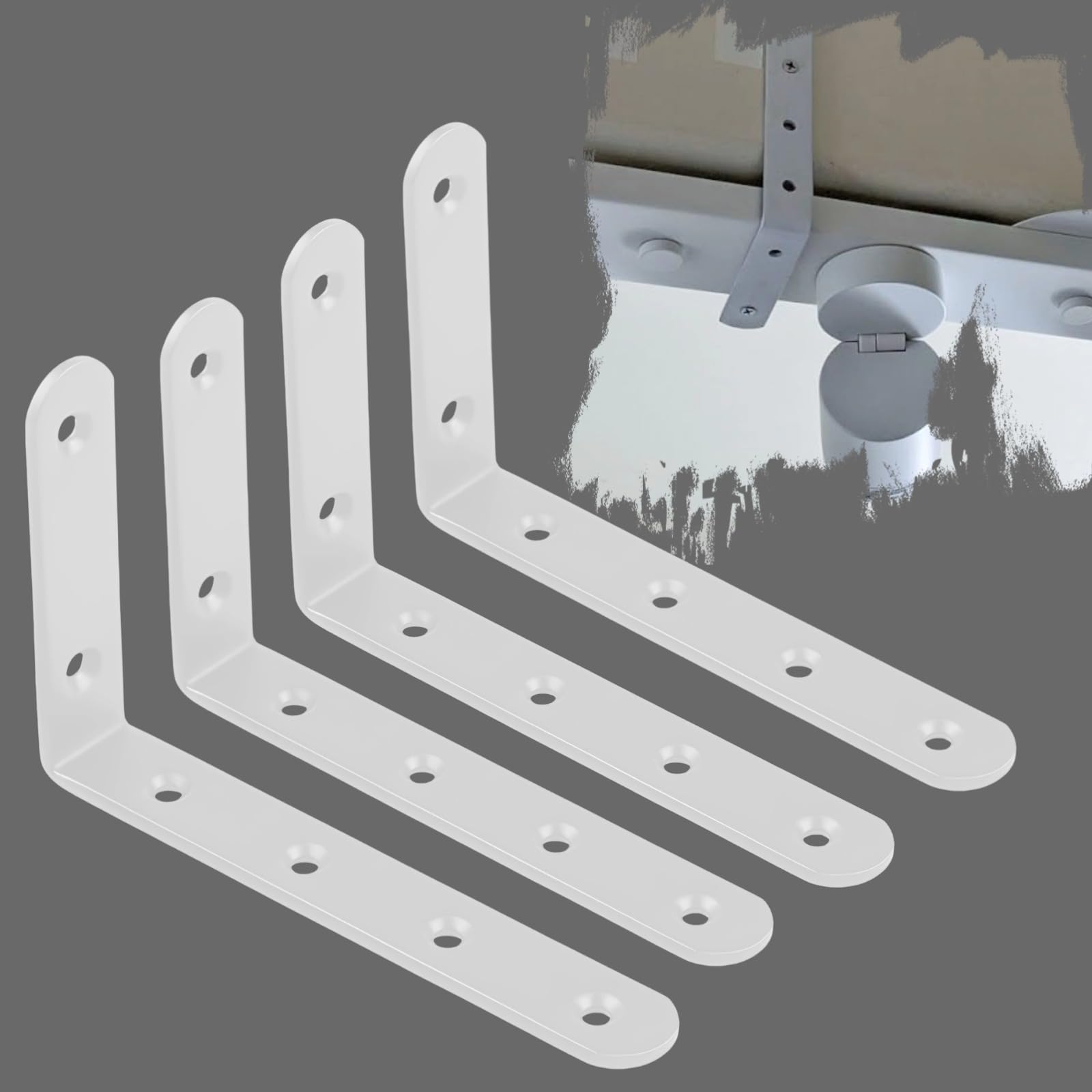 4Pcs Floating Shelf Brackets, White Stainless Steel Heavy Duty L Brackets for Floating Shelves, Corner Braces, Wall Hanging Support, DIY Shelves, 125mm x 75mm