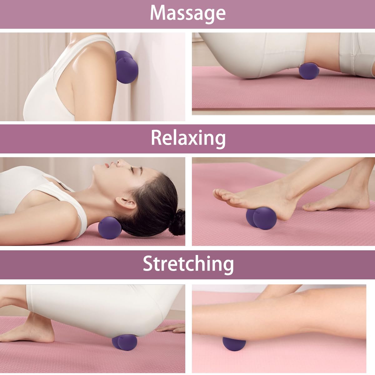Pelota de masaje de maní, bola de lacrosse doble para dolores musculares, bola masajeadora de liberación miofascial para masaje de tejidos profundos, nudos musculares, terapia de yoga