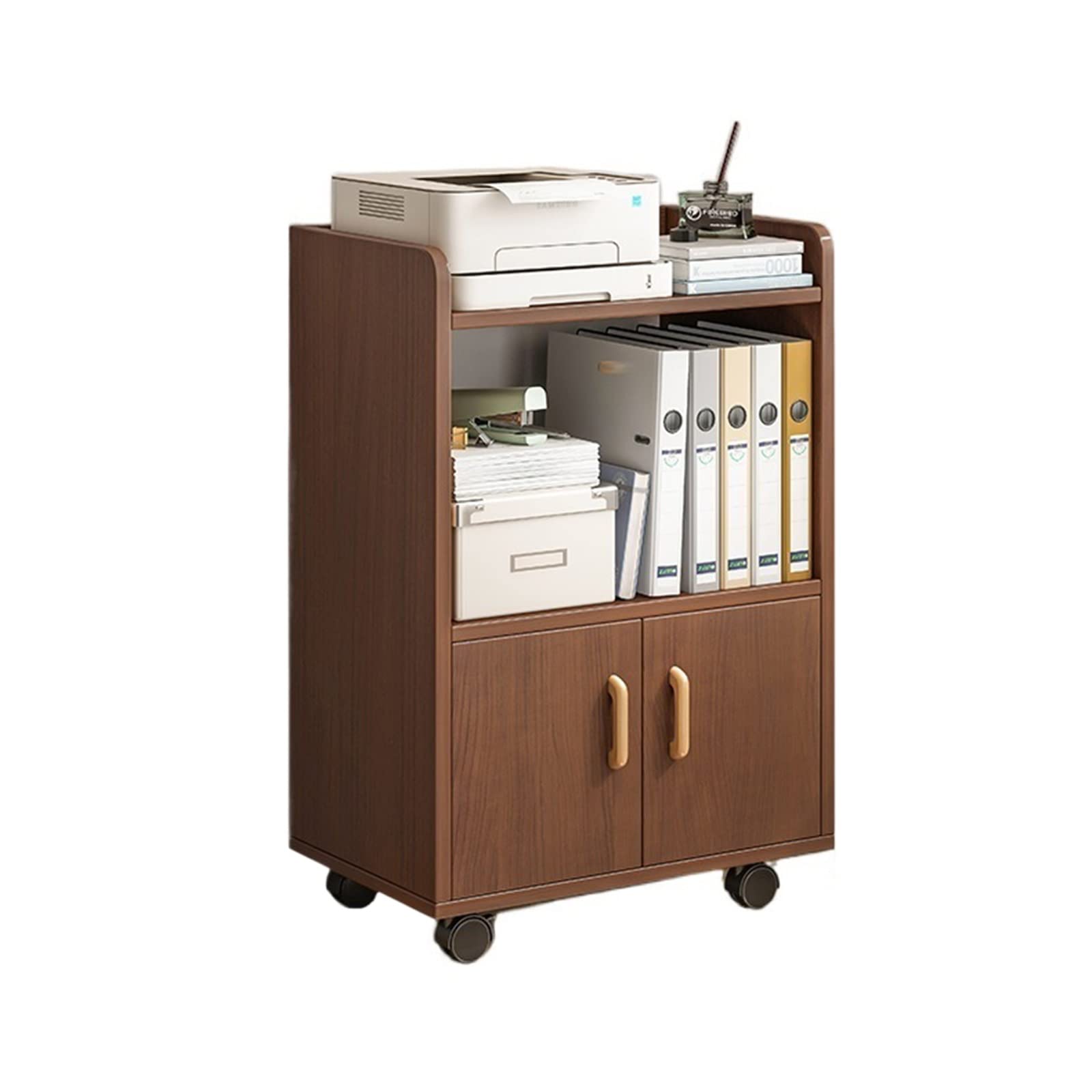 Aioneer Grey Printer Stand Deskside Print Stand Shelf Small Cabinet Locker Short Bookcase Locker With Door Floor-To-Ceiling Wall Movable Bookshelf With Wheels Printer Shelf