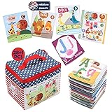 Baby Toy Soft Alphabet Cards 28PCS, ABC Learning Flash Cards with Gift Cloth Bag, Soft Letter Early Educational Learning Toys for Babies Infants Toddlers 1-2 2-4 Years Boys Girls, & Animal Guide Book