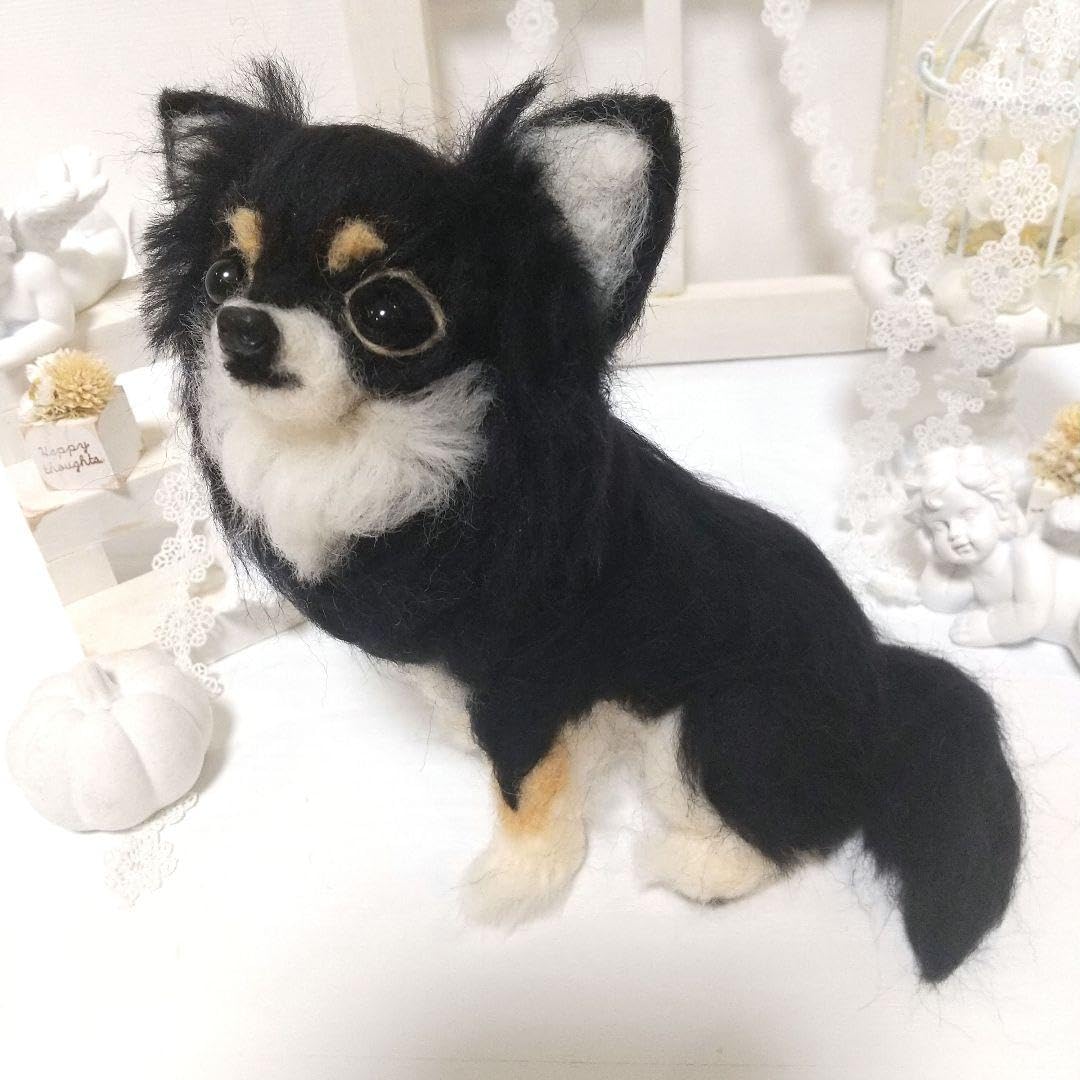 Amazon | 羊毛フェルト チワワ ブラックタン ぬいぐるみ アートドール