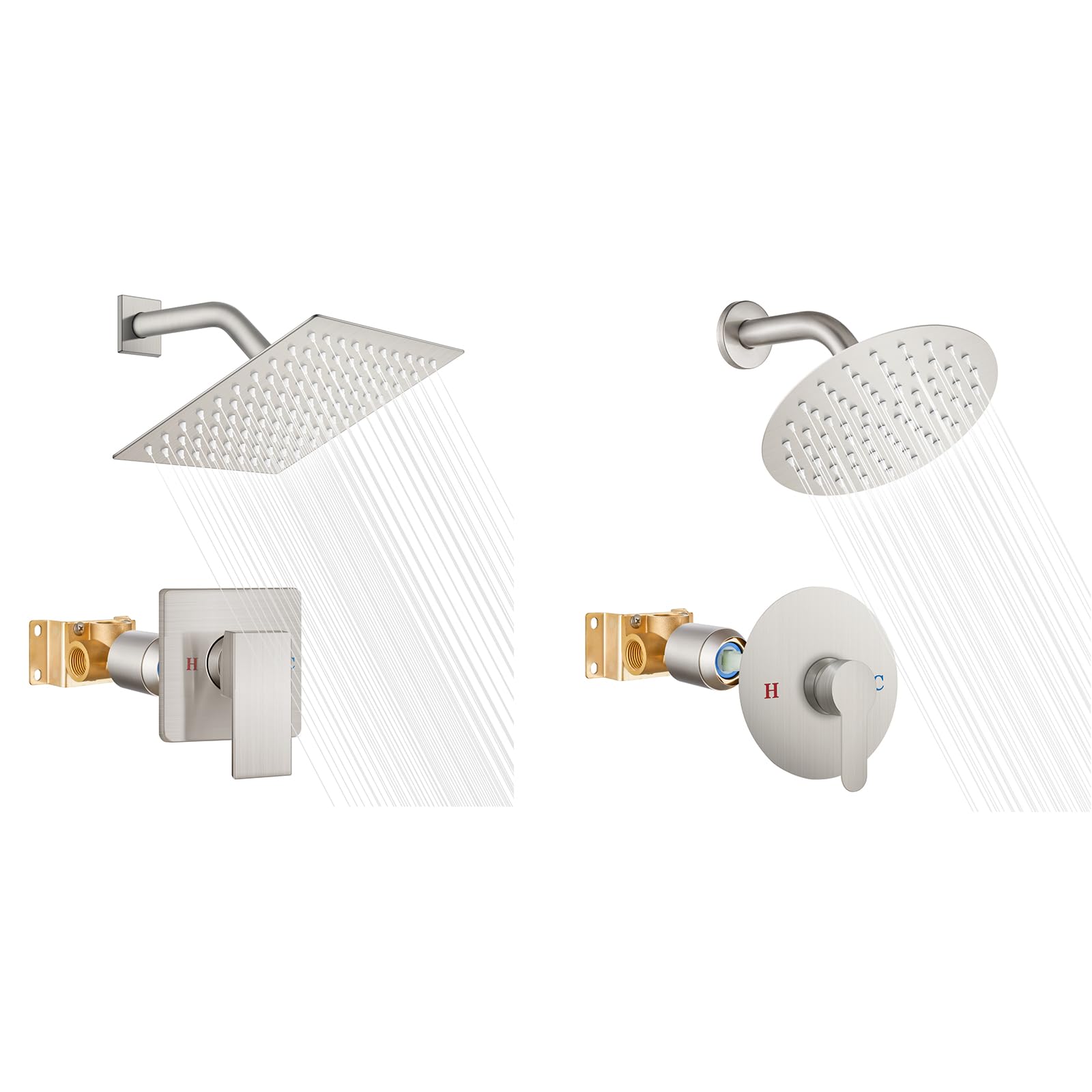 Hcfyauis Shower Head And Handle Set Square Shower Faucet Set Bathroom Rainfall Shower System& Shower Head And Handle Set Round Shower Faucet Set Bathroom Rainfall Shower System
