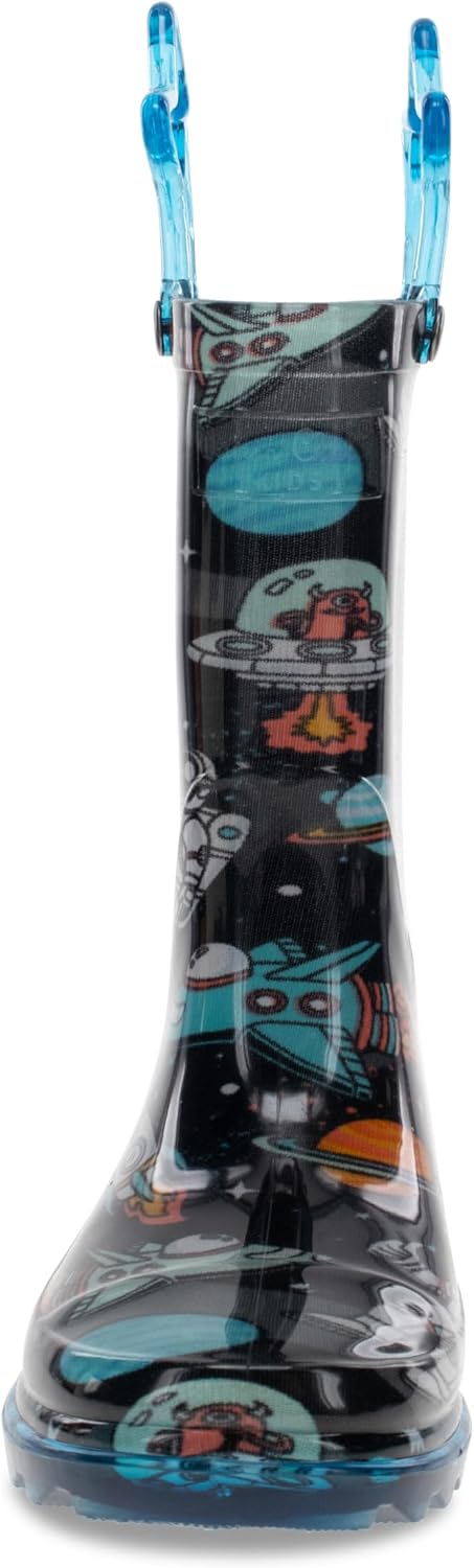 Western Chief Lighted Kids Rain Boots | Waterproof Light Up Toddler and Little Kid Boots | Pull On Handles, Flashing Lights, Puzzlepairs Comfort EVA Insole, PVC Lug Outsole | Boys and Girls
