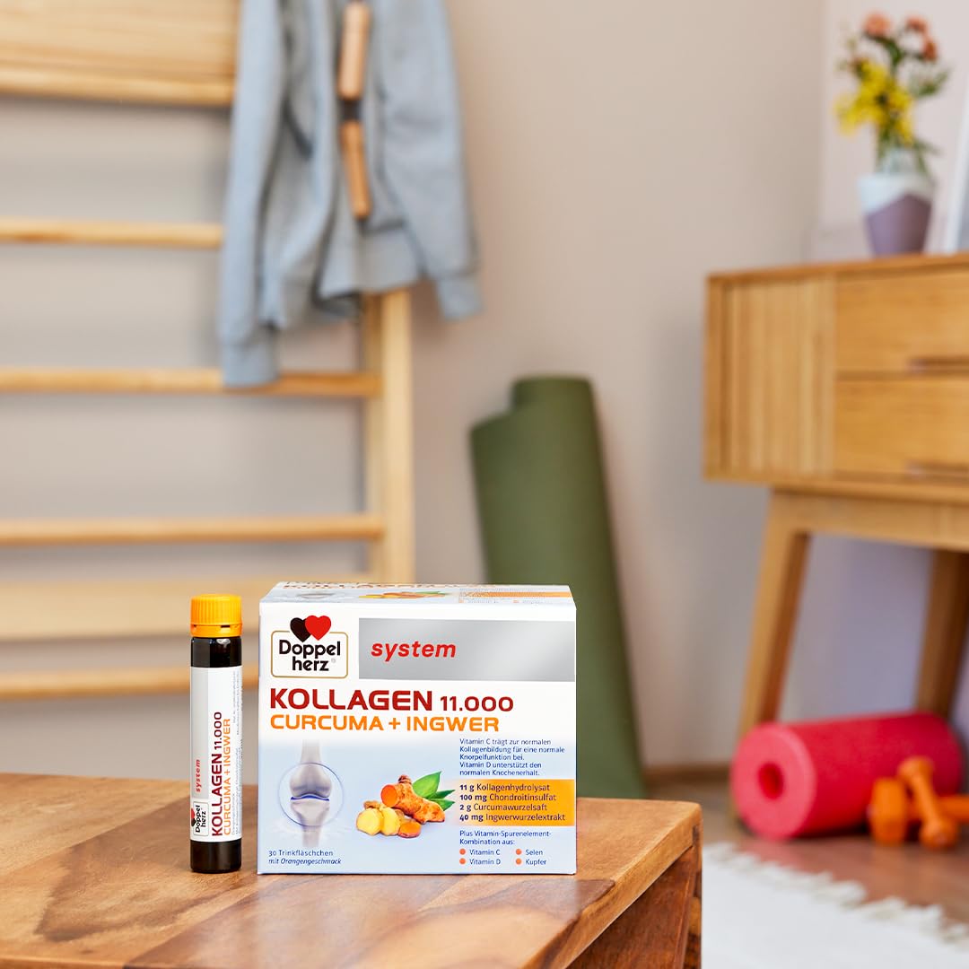 Doppelherz system Kollagen 11,000 Curcuma + Ingwer Lösung für eine normale Knorpelfunktion und zur Unterstützung eines normalen Knochenerhalts, 30 Sztuka Butelka do picia