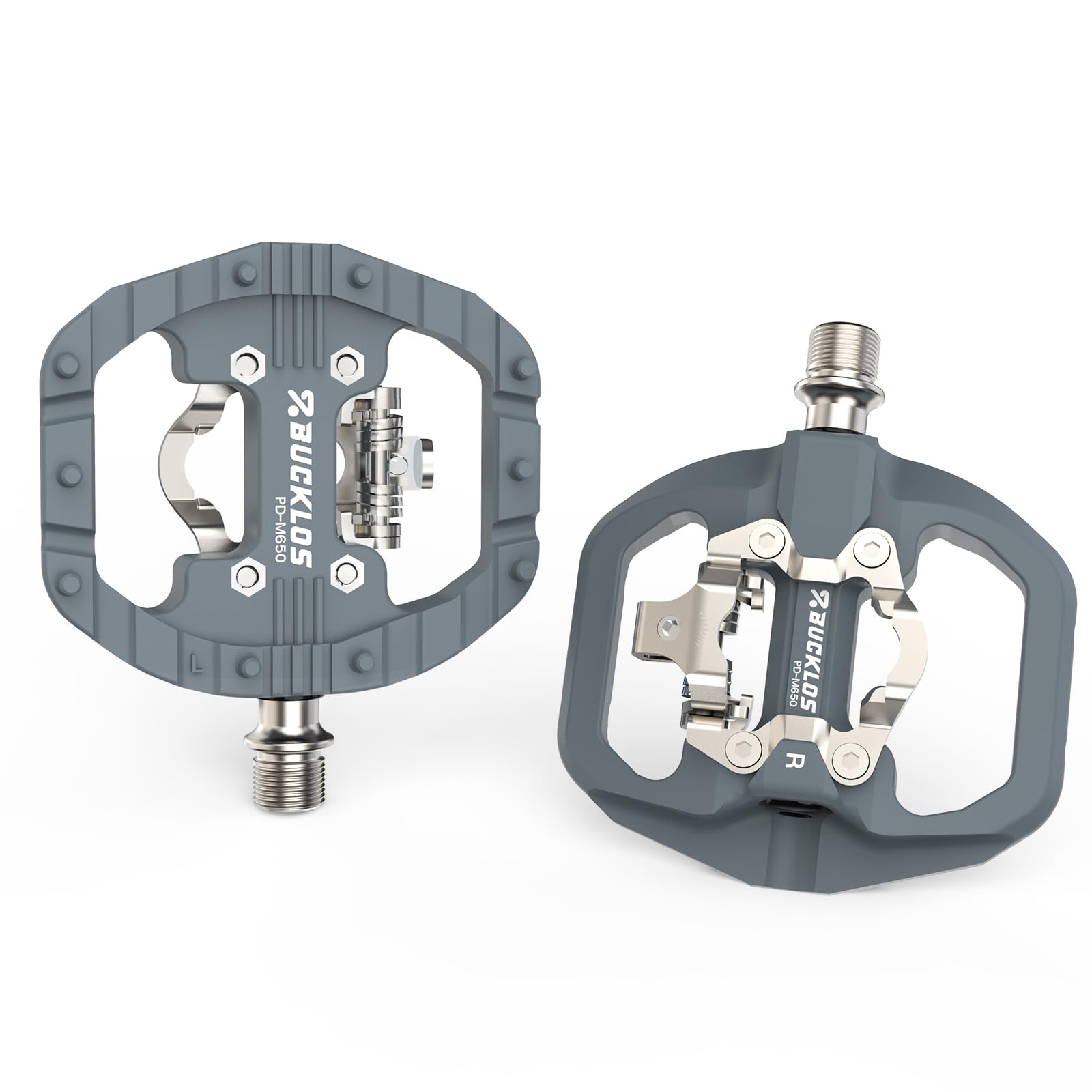 AEYINO for SPD Pedals Mountain Bike Mountain Bike Clip in SPD Flat Combo Dual Sided Pedals, Compatible with Shimano SPD MTB/Road Bike Clipless for Indoor Cycling and Urban Riding（Grey）