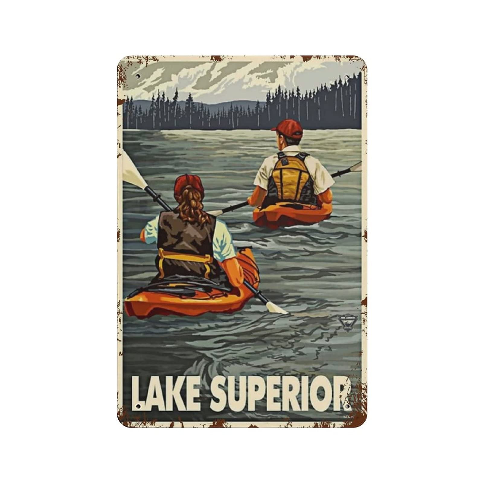 Metal Tin Sign Lake Superior Boating Vintage Tin Poster Metal Sign Wall Decoration Country Kitchen Home Garage Decor 12"x8"