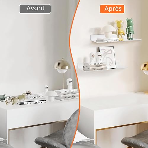 YUET Lot de 2 Étagères Murales, 30CM Étagère Flottante Aluminium, Blanc - 3